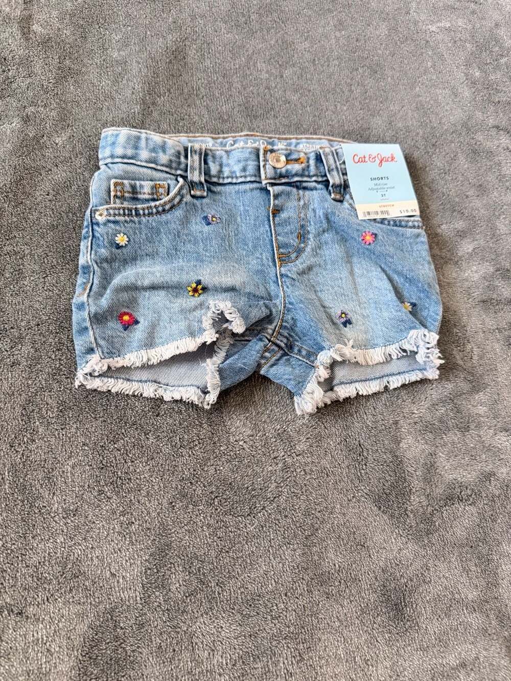 Cat & Jack Toddler Girls Denim Shorts Floral Embroidered Frayed Hem Size 3T NWT